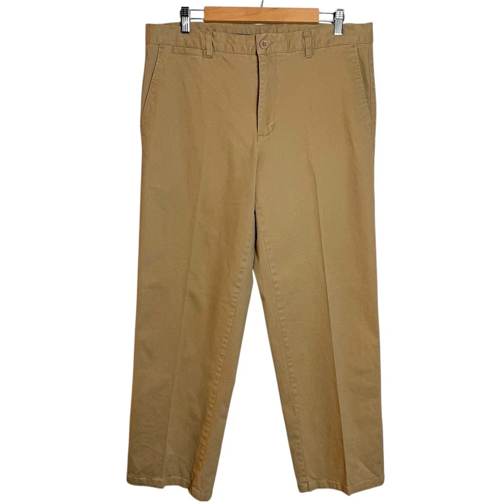 Linea Uomo LU Mens Khaki Pants W38 L32 Stretch Flat Front Camel Chino 36x29.5